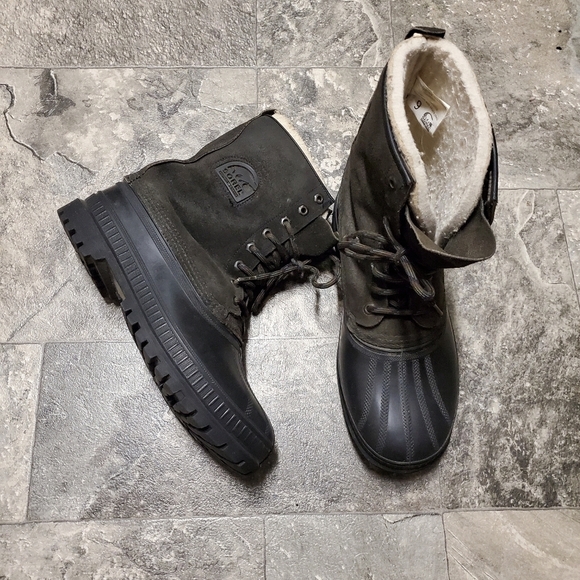 Vintage Sorel Kaufman 1964 Black Rough Out Suede Leather Upper Snow Duck Boots 9 - Picture 1 of 7